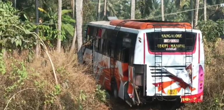 ಎರ್ಮಾಳು ತೆಂಕ : ಚಾಲಕನಿಗೆ ಅಪಸ್ಮಾರ, ಧರೆಗೆ ಚಲಿಸಿದ ವೇಗದೂತ ಬಸ್ಸು