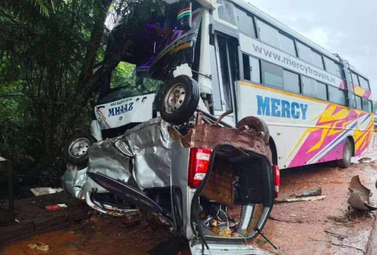 ಖಾಸಗಿ ಬಸ್, ಕಾರು ನಡುವೆ ಅಪಘಾತ