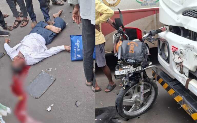 ಲಾರಿ-ಬೈಕ್ ಮಧ್ಯೆ ಅಪಘಾತ: ಸವಾರ ಸಾವು