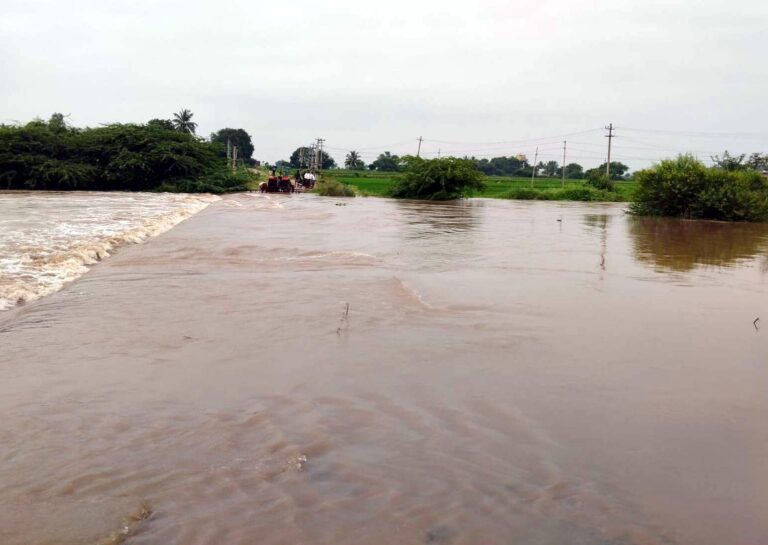 ಬಳ್ಳಾರಿ: ಹುಬ್ಬೆ ಮಳೆಯ ಅಬ್ಬರ – ಜಮೀನು, ಸೇತುವೆಗಳು ಜಲಾವೃತ