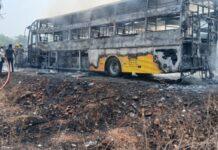 ಬಸ್- ಕಾರು ಮಧ್ಯೆ ಭೀಕರ ಅಪಘಾತ – 6 ಮಂದಿ ಸಜೀವ ದಹನ