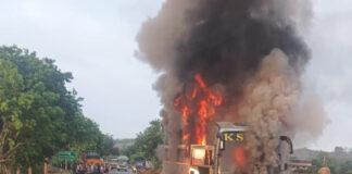 ಟೈರ್ ಬ್ಲಾಸ್ಟ್: KSRTC ಬಸ್ ಬೆಂಕಿಗಾಹುತಿ, ಪ್ರಯಾಣಿಕರು ಸುರಕ್ಷಿತ