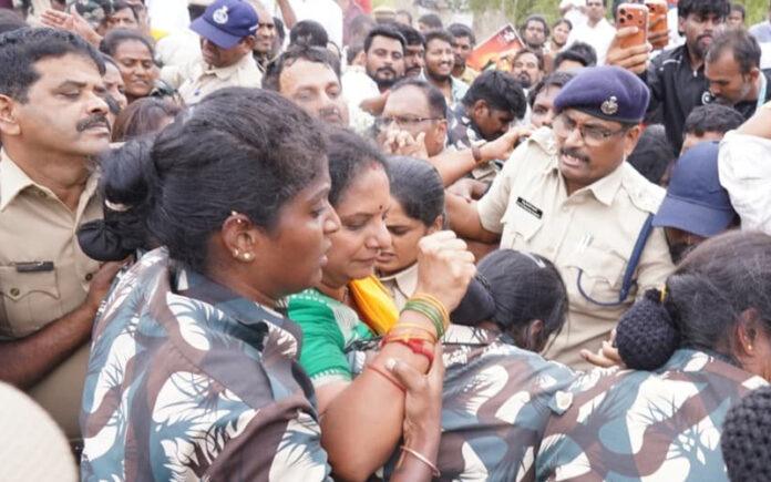 k-kavitha-arrested-telangana-martyrs-land-protest-hyderabad