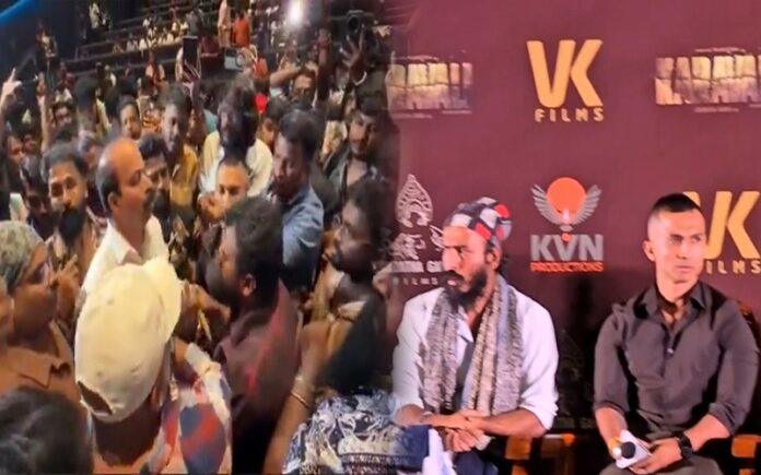 karavali-trailer-launch-prajwal-devaraj-absence-fans-protest-gurudutt-ganiga-response